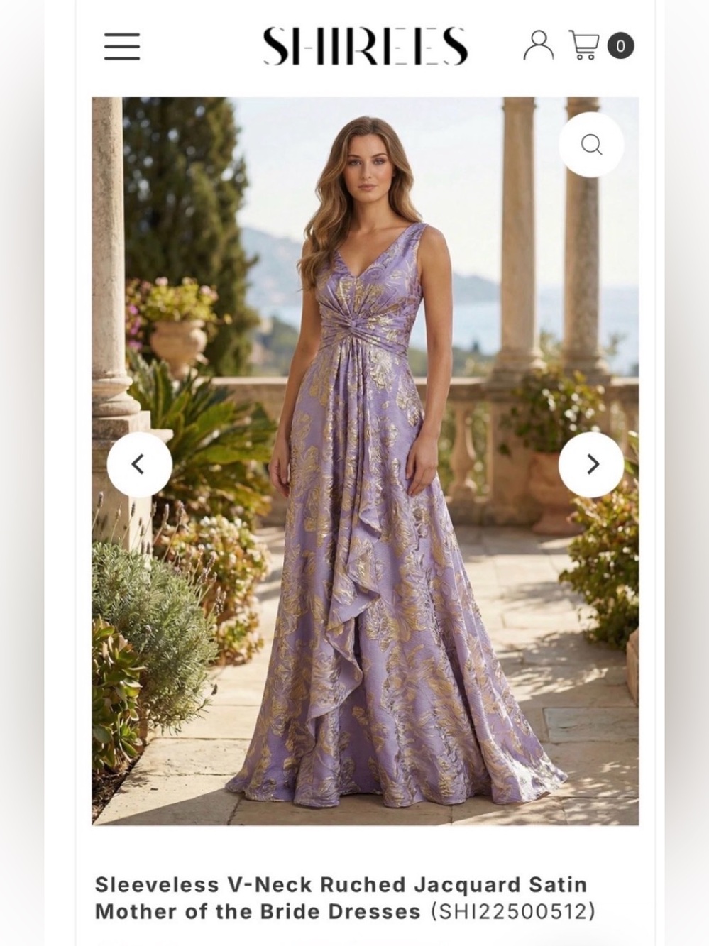 Shirees Lavender, White & Gold Metallic Floral Jacquard Twist-Front A-line Gown - Picture 10 of 10